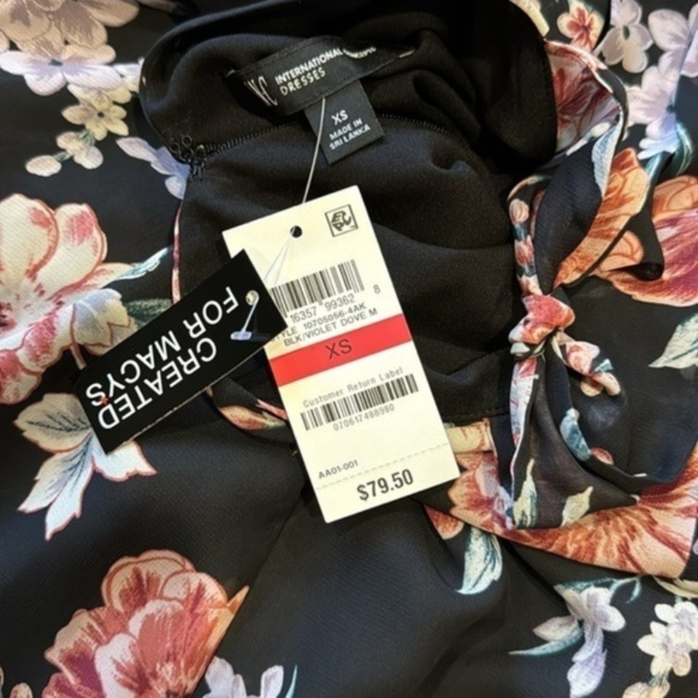 INC International Concepts Size XS Dress Black Floral‎ Longsleeves - Picture 5 of 5